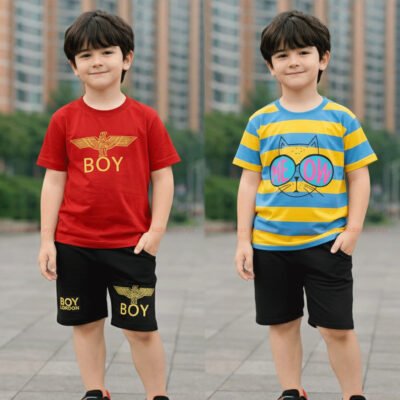 ২টি প্রিমিয়াম টি-শার্ট এবং প্যান্ট সেট - (R-Boy-Y-Sunglass)