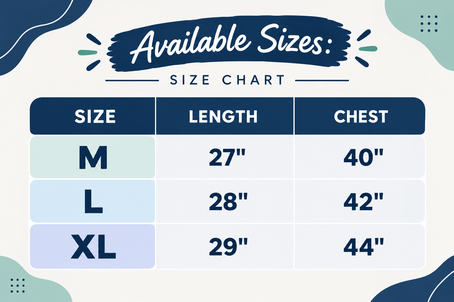 Chinese Winter Shacket Jacket size chart