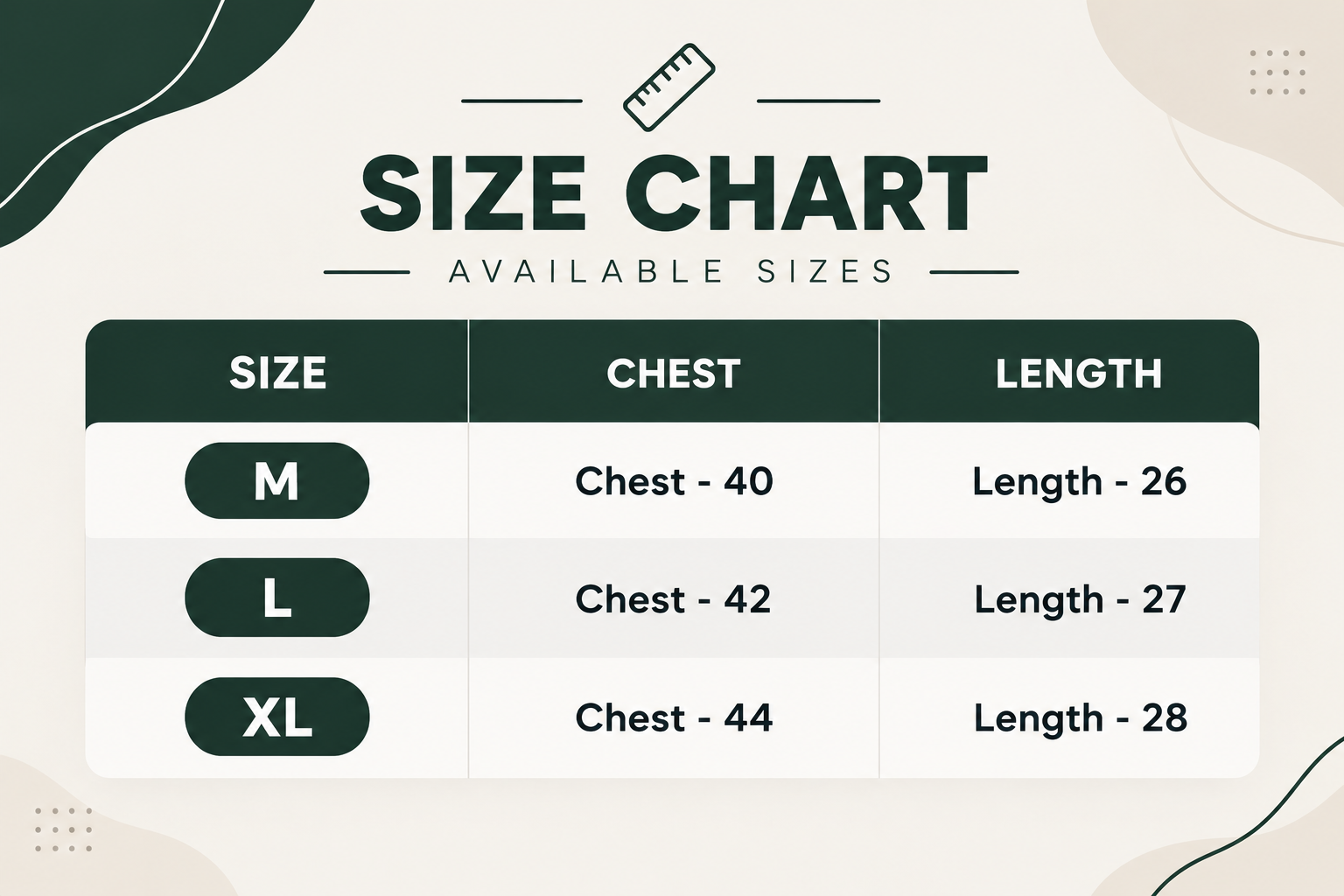 Stylish Cotton Varsity Jacket For Mens and Ladies size chart